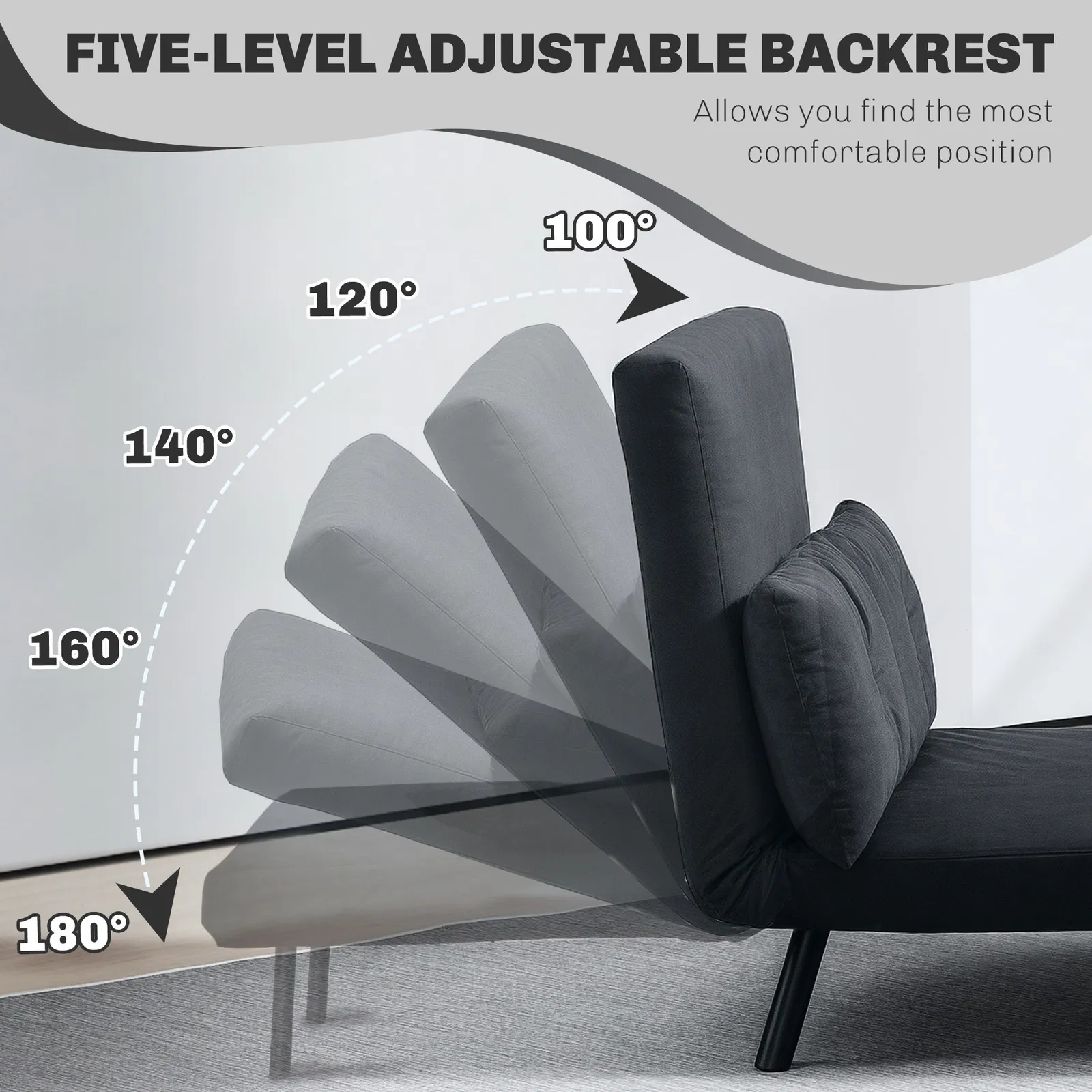 HOMCOM Click Clack 2 Seater Sofa Bed for Living Room, Guest Room in Black 5