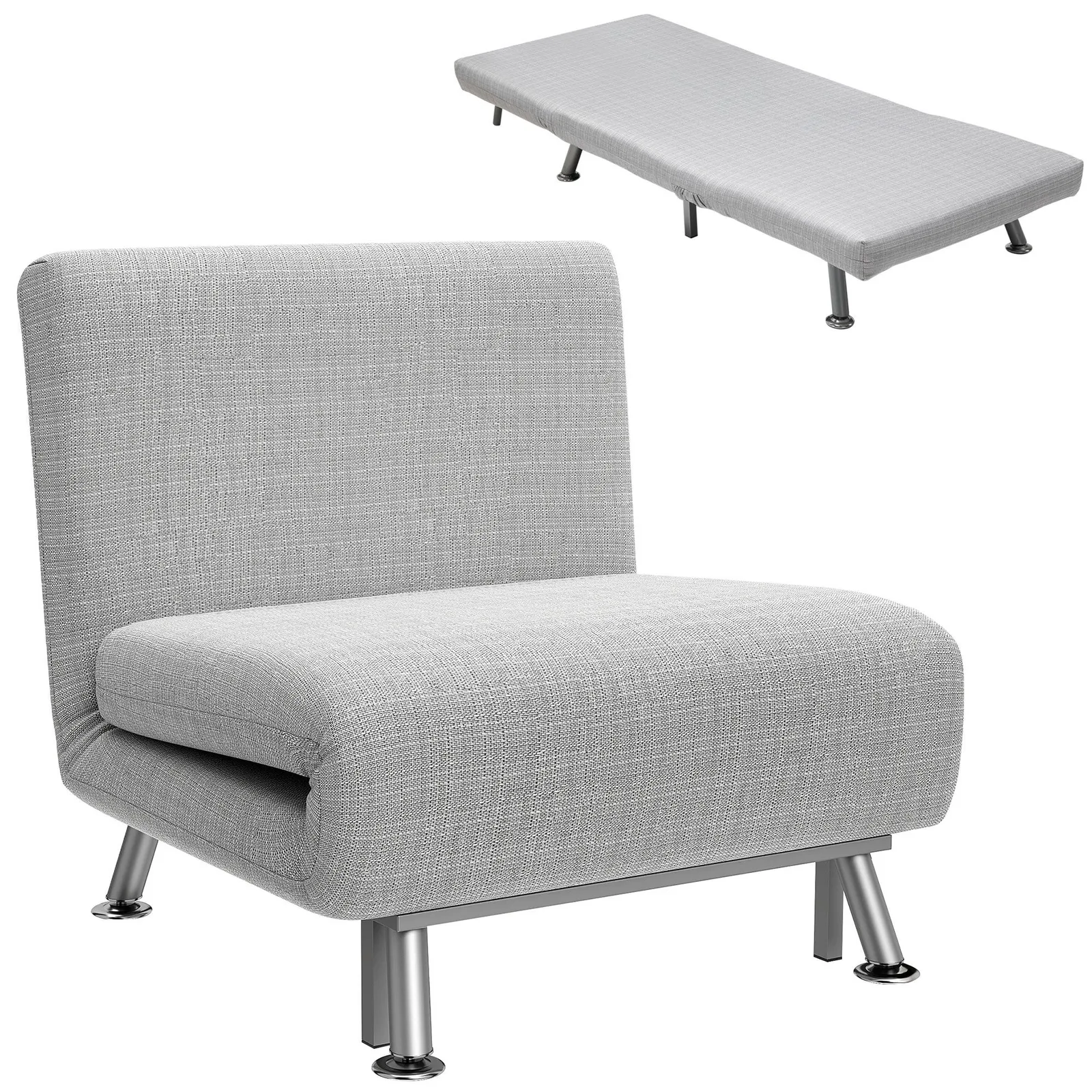 HOMCOM Single Folding 5 Position Convertible Sleeper Chair Sofa Bed in Light Grey 2