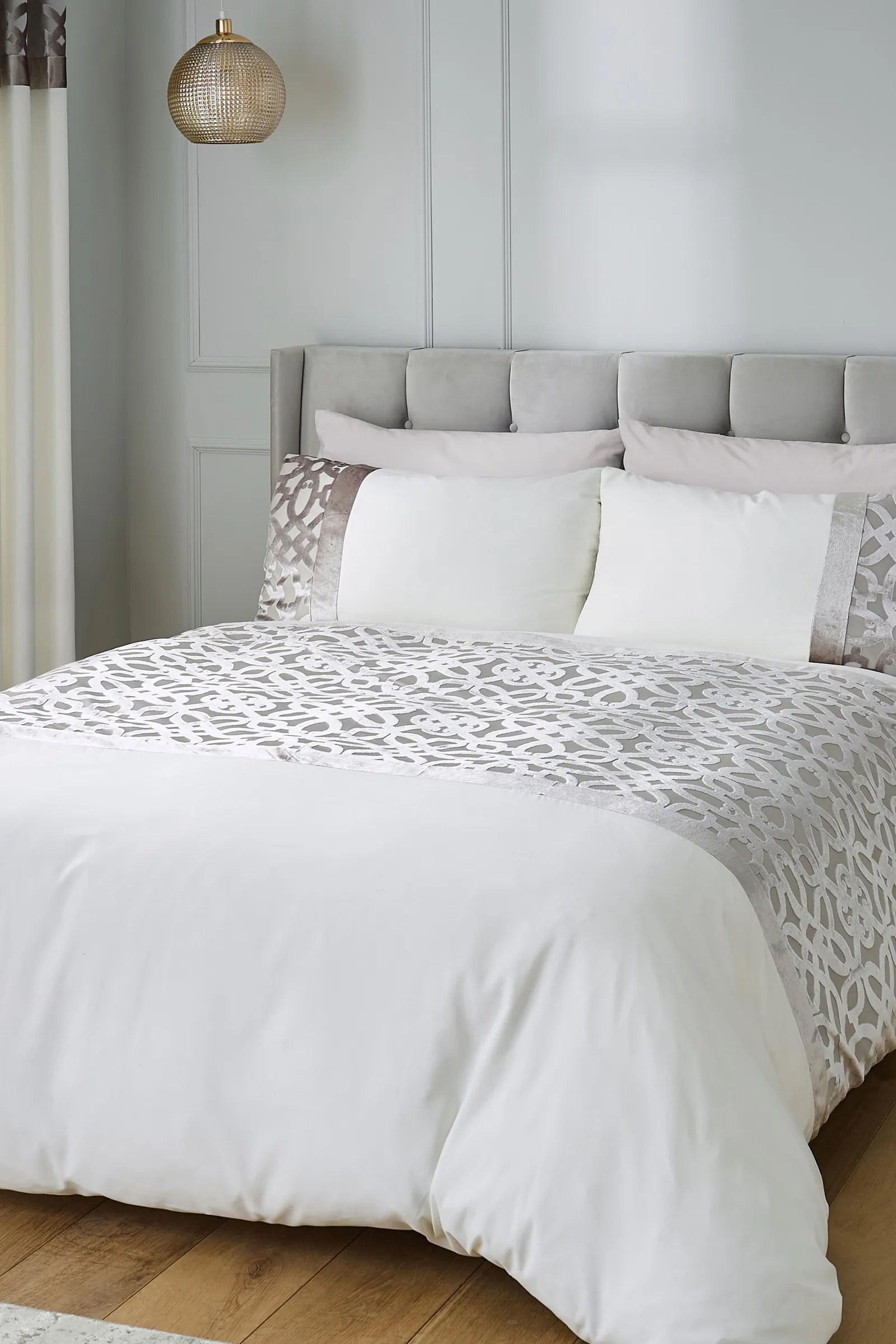 Catherine Lansfield Lattice Cut Velvet Duvet Set in Natural