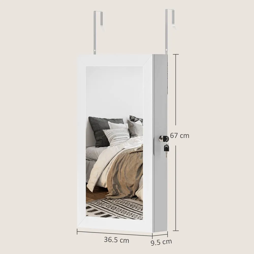 HOMCOM Jewelry Cabinet, Wall-Mounted Storage Cabinet with Mirror in White 3