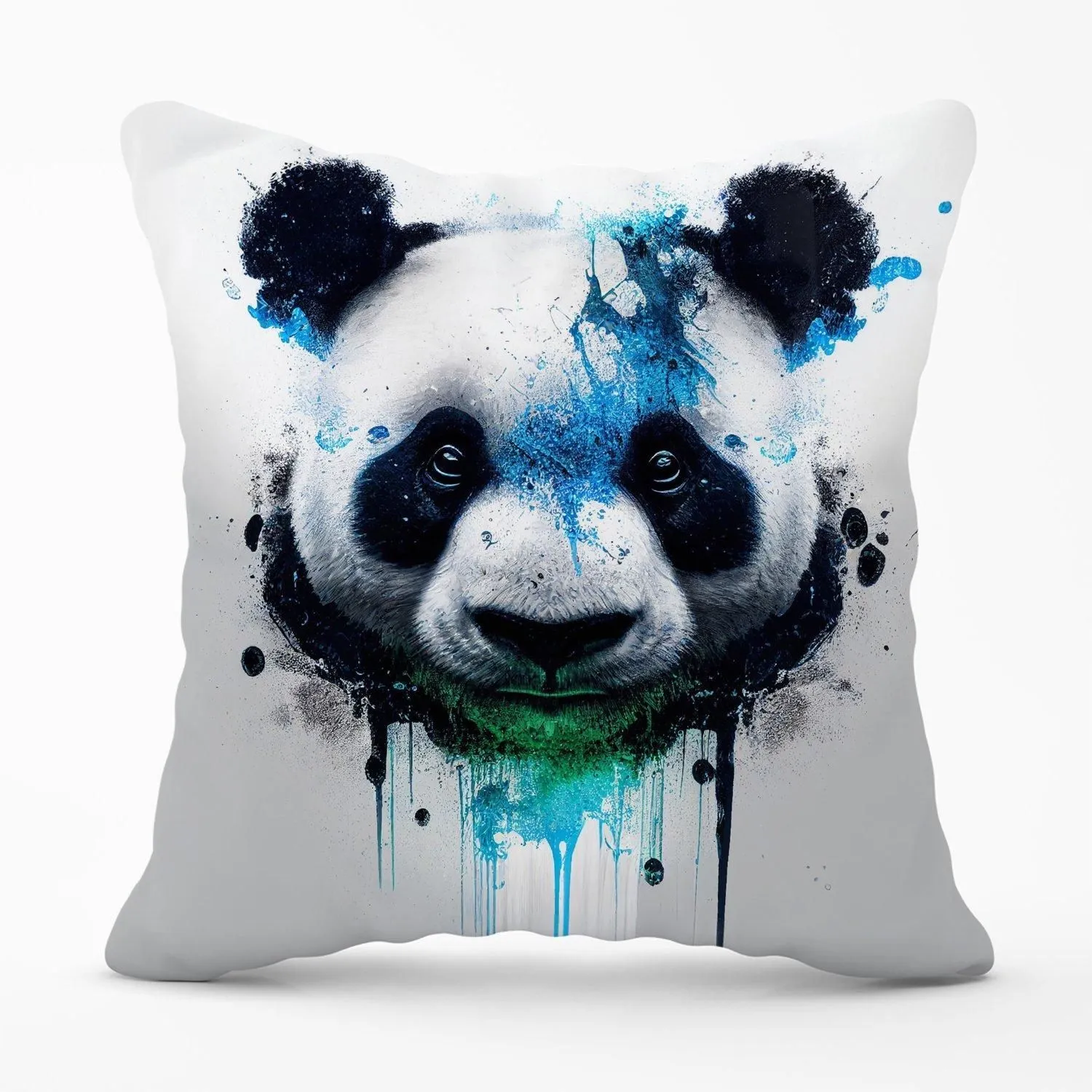 Warren Reed - Designer Panda Face Splashart Light Background Outdoor Cushion in Blue