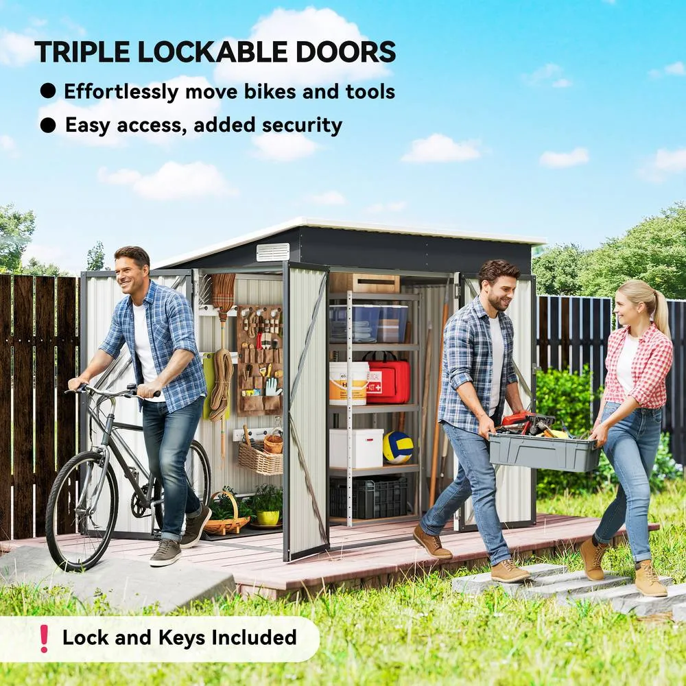 OUTSUNNY Outdoor Storage Shed, 7.5 x 4.3ft Metal Garden Shed in Dark Grey 4