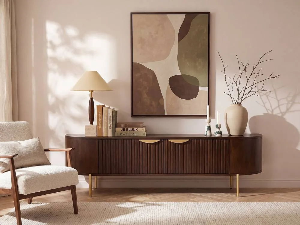 Vente-unique Mango Wood & Metal TV Unit With 2 Doors - Natural & Gold - NEVILI in Brown 3