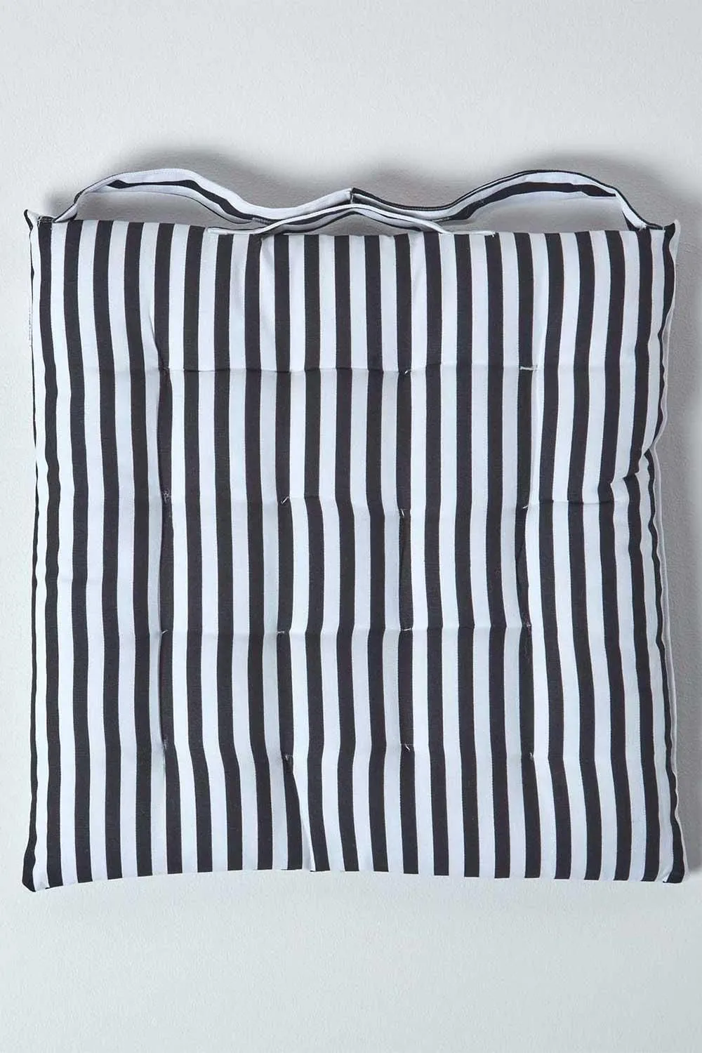 Homescapes Black & White Stripe Seat Pad with Straps 100% Cotton 3