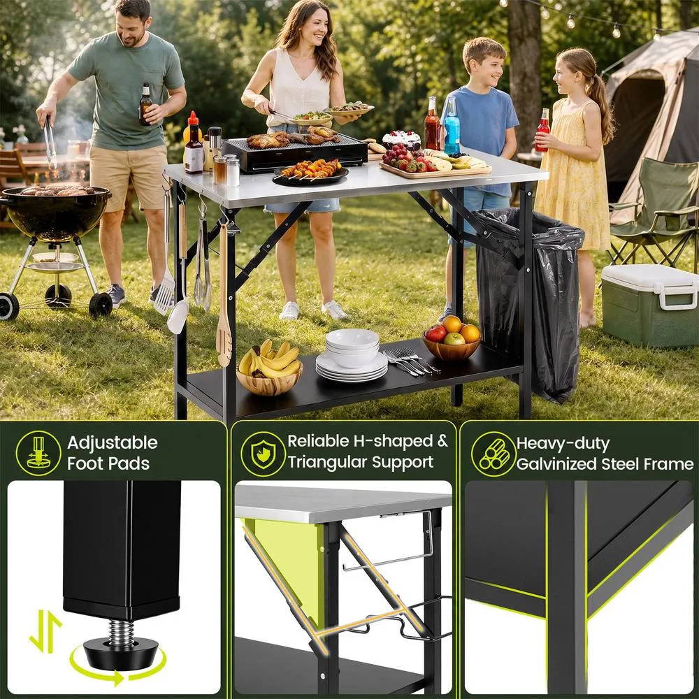 Costway Portable Grill Prep Table w/ Trash Bag Holder, Paper Towel Rack in Black 5
