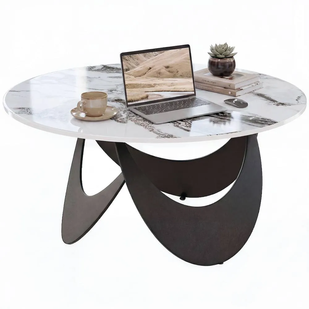HOMCOM Coffee Table Sintered Stone Top White & Black 2