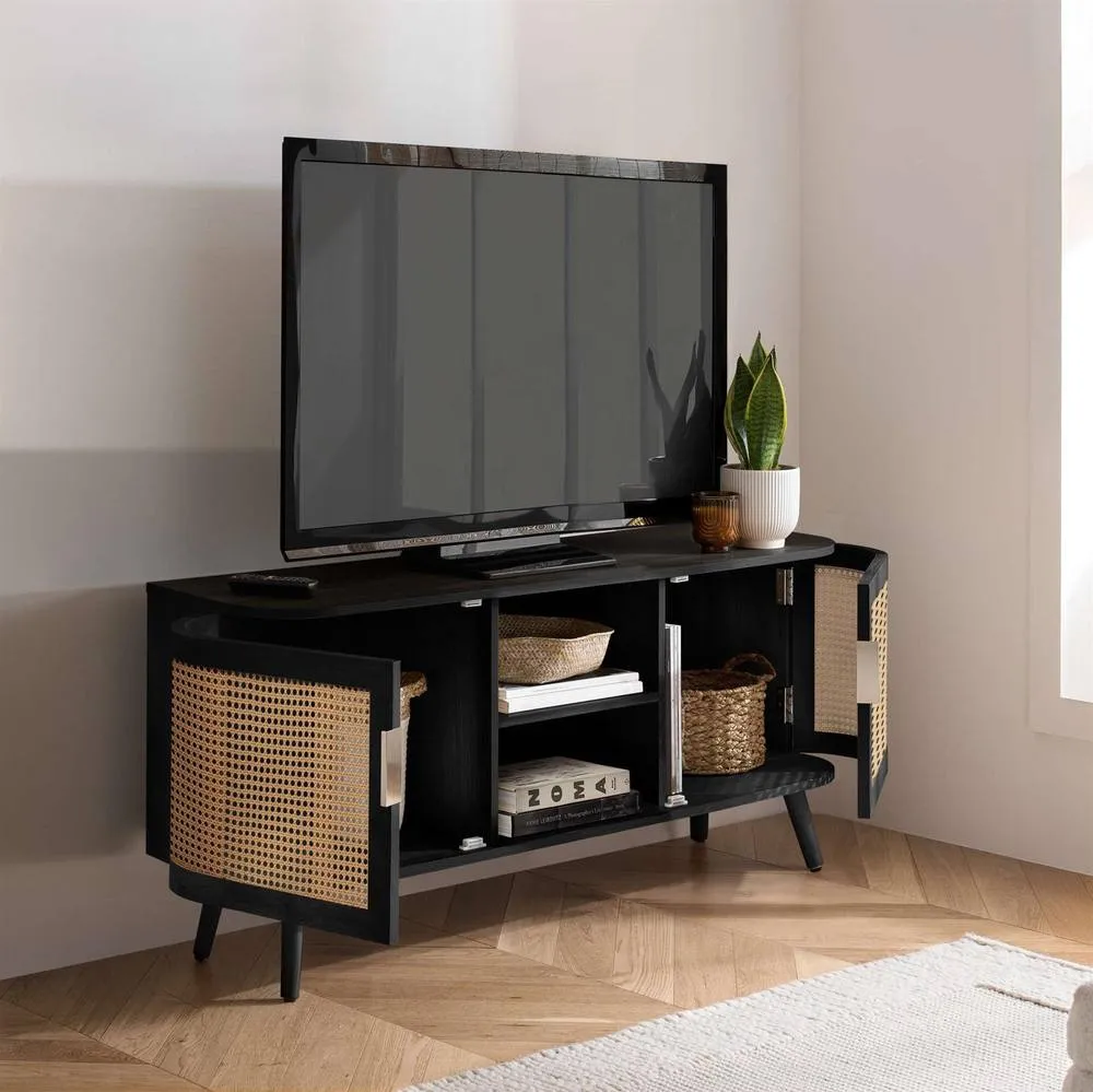 Birlea Rattan TV Entertainment Unit Curved Small Cabinet Sark in Black 3