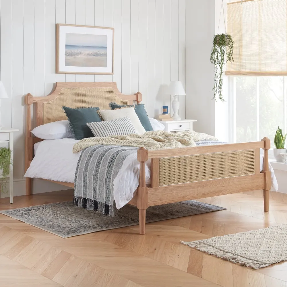 Geneva – Double – French Style Rattan Bed - Oak – Wooden – 4ft6 - Happy Beds