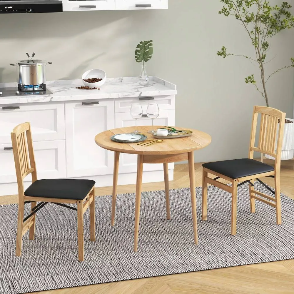 Costway Folding Dining Chairs Set of 2 Foldable Upholstered Kitchen Chairs in Black 3