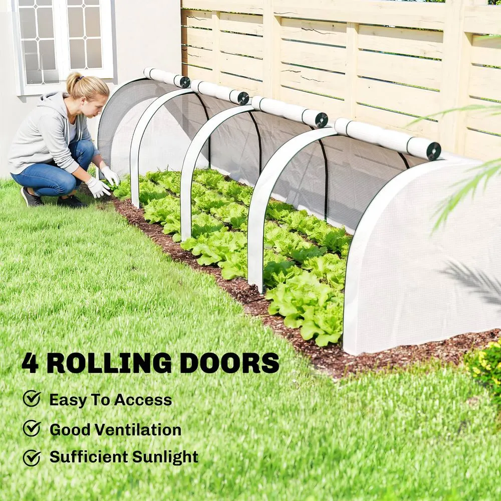 OUTSUNNY Tunnel Greenhouse Steel Frame for Garden w/ Zipper Doors in White 6