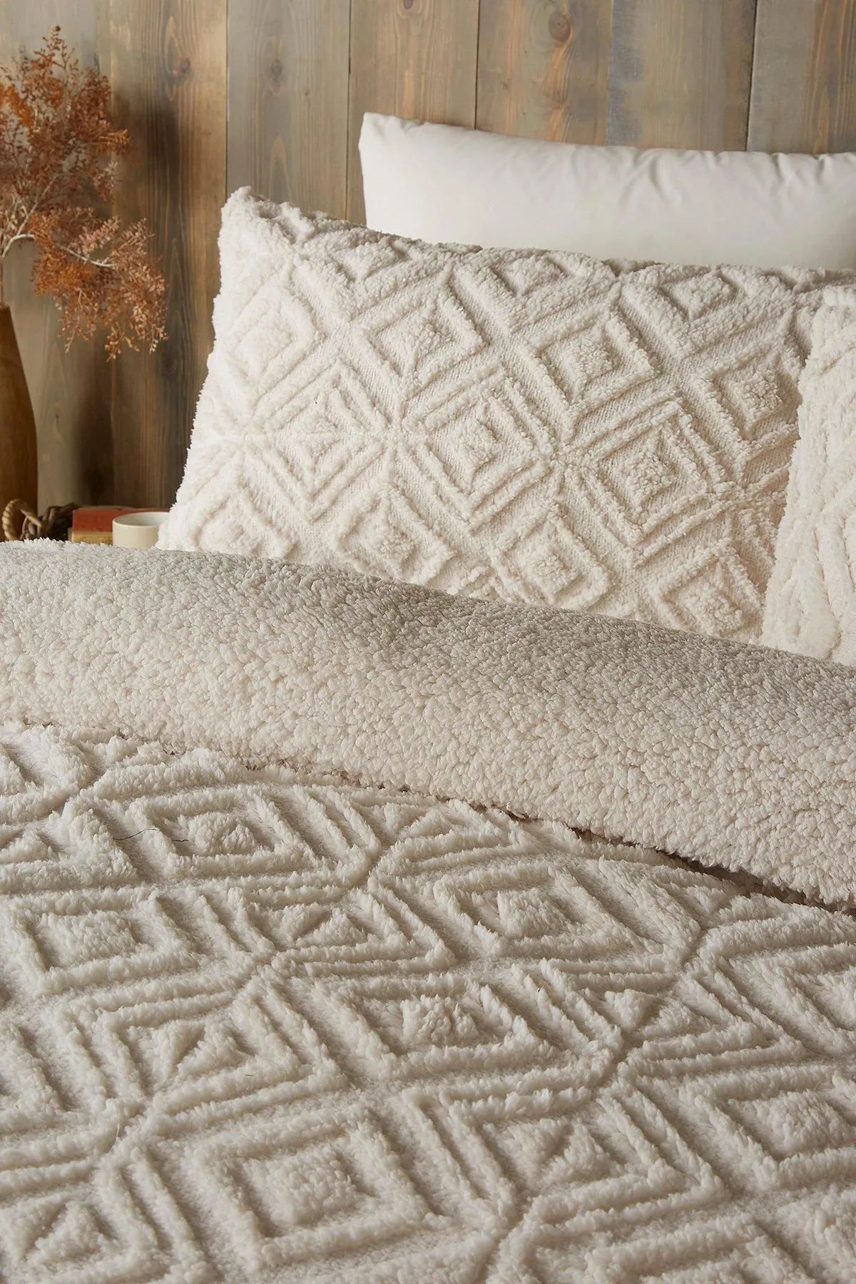 Fusion 'Geo Fleece' Fleece & Sherpa Duvet Cover Set in Natural 2