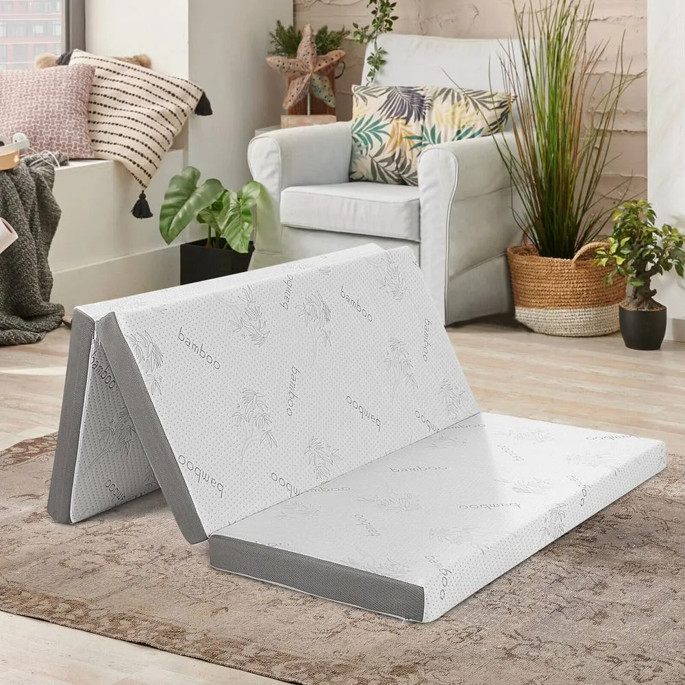 Costway King Size 10 cm Folding Gel-Infused Tri-fold Mattress Topper Carry Bag RV Camp in White 3