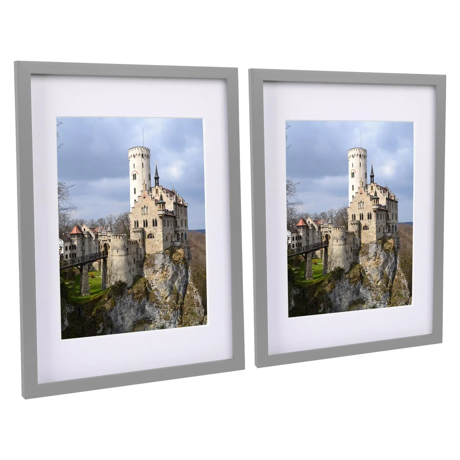 Nicola Spring 2x Photo Frame with White A4 Mount - A3 (12" x 17") Picture Display in Grey