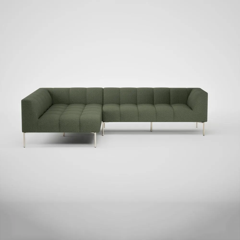 Heal's Quadro Left Hand Facing Chaise Sofa Loop Boucle Forest Stainless Steel Feet 2