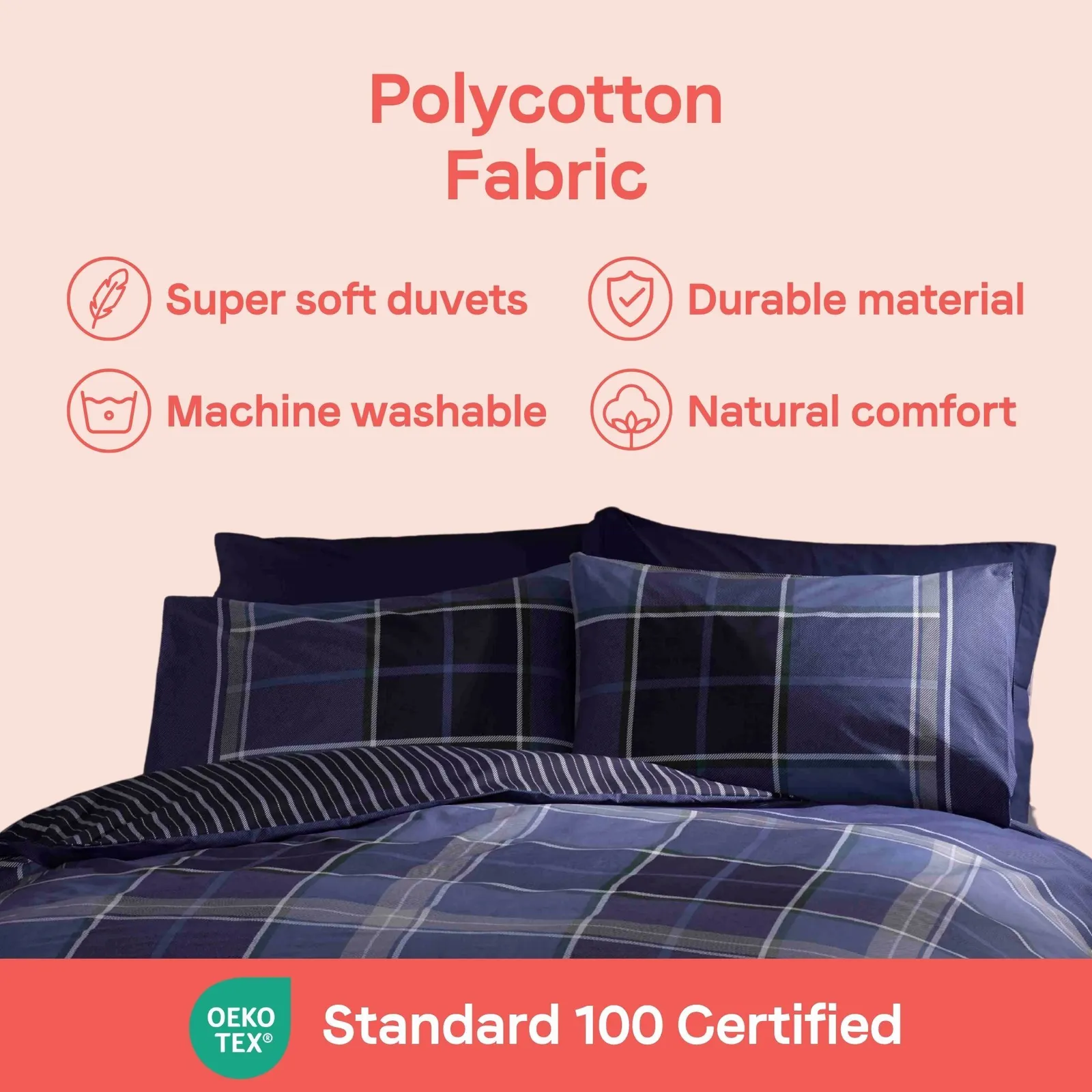 Rapport Home Argyle Design Tartan Polycotton Duvet Set With Pillowcase in Blue 6