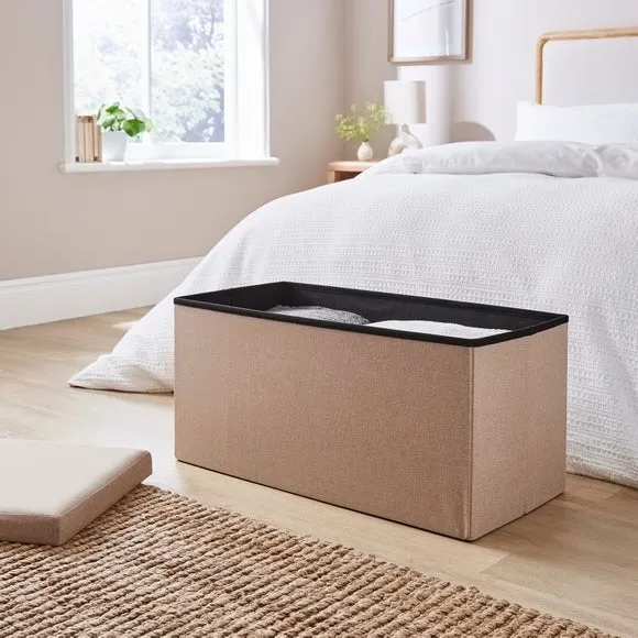 Faux Linen Rectangular Ottoman 2