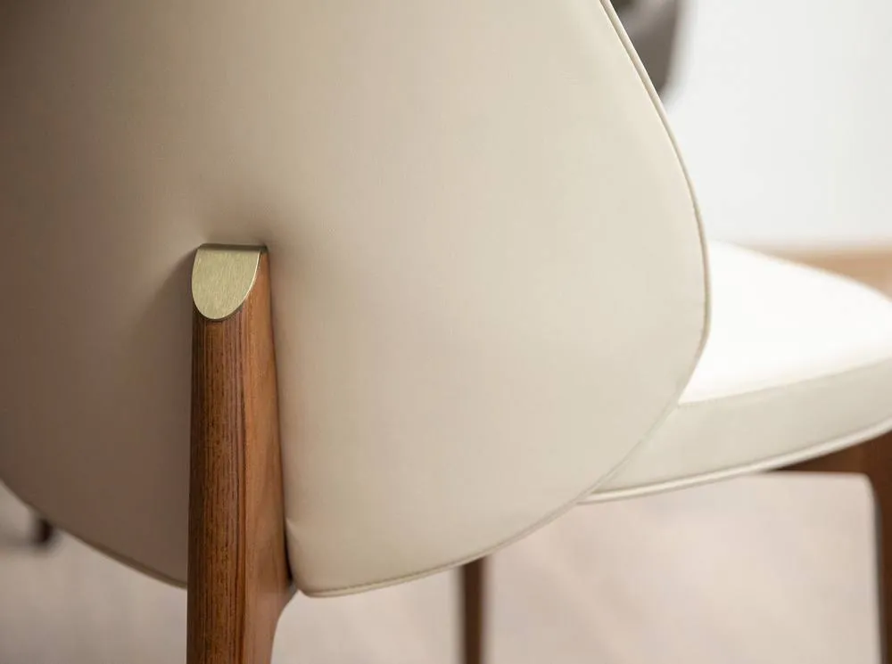Angel Cerda Cream Leatherette Dining Chair with Walnut Veneer 5