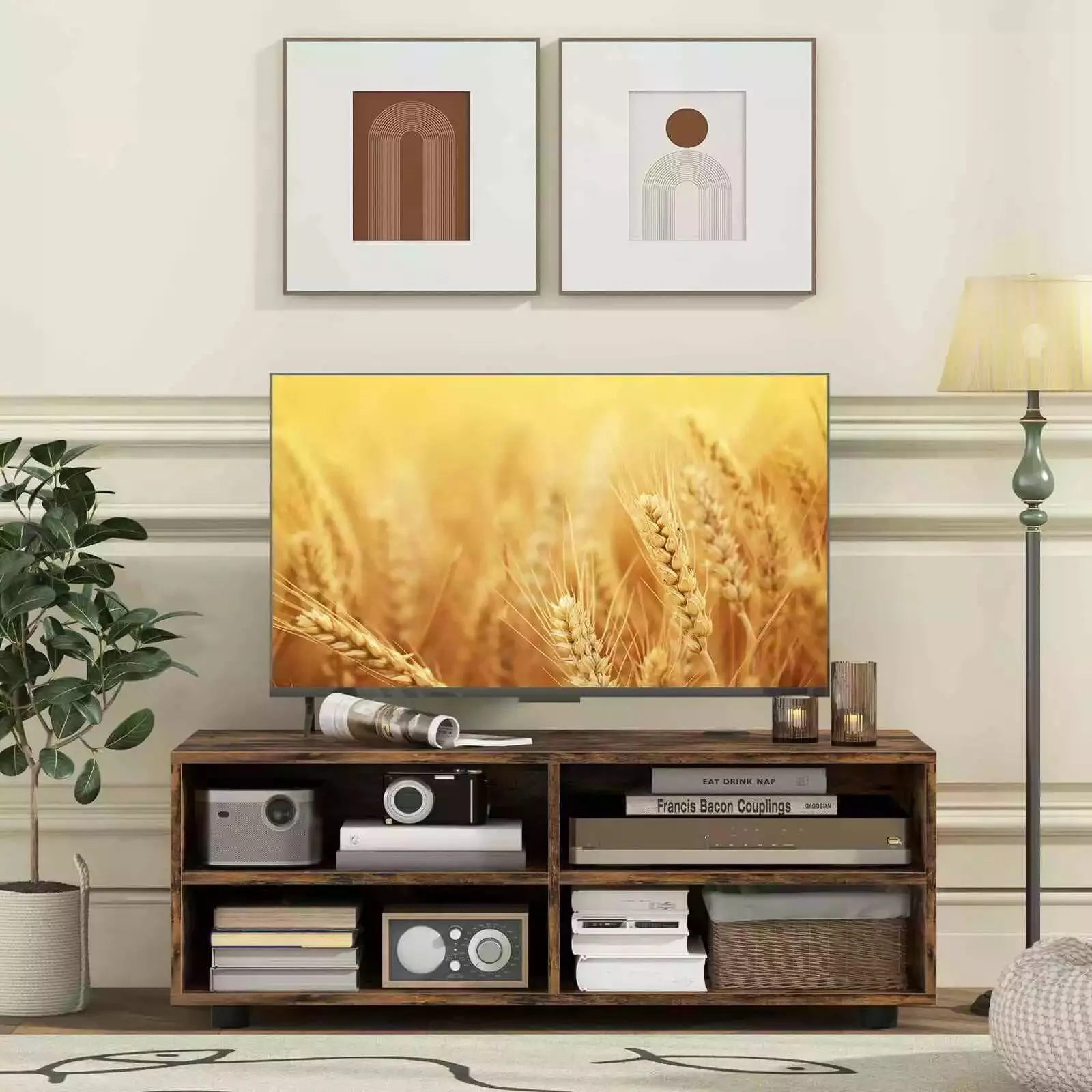 Costway TV Stand for TVs up to 40 Inches Wooden Media Console Table Entertainment Center in Brown 3