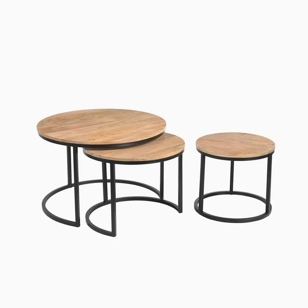 FurnitureboxUK Andes Round Light Oak Wood Set of 3 Nesting Coffee Tables in Light Brown 5