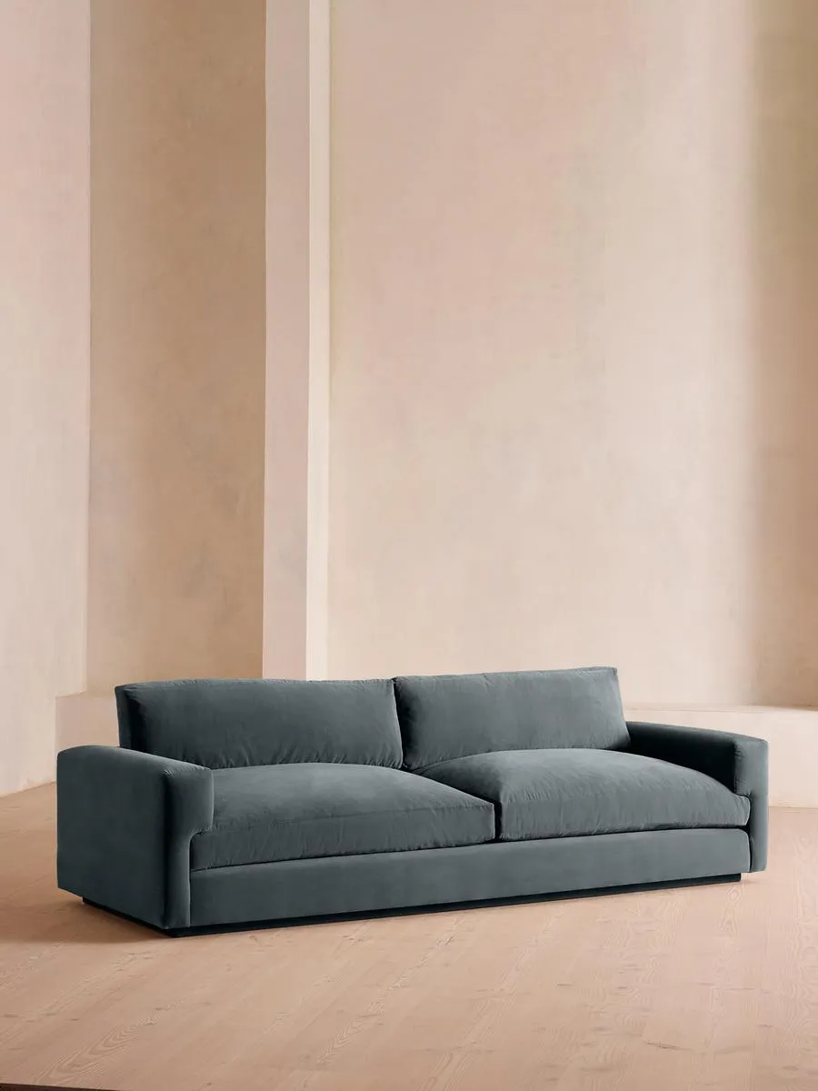 Mossley Four Seater Sofa, Velvet, Grey Blue
