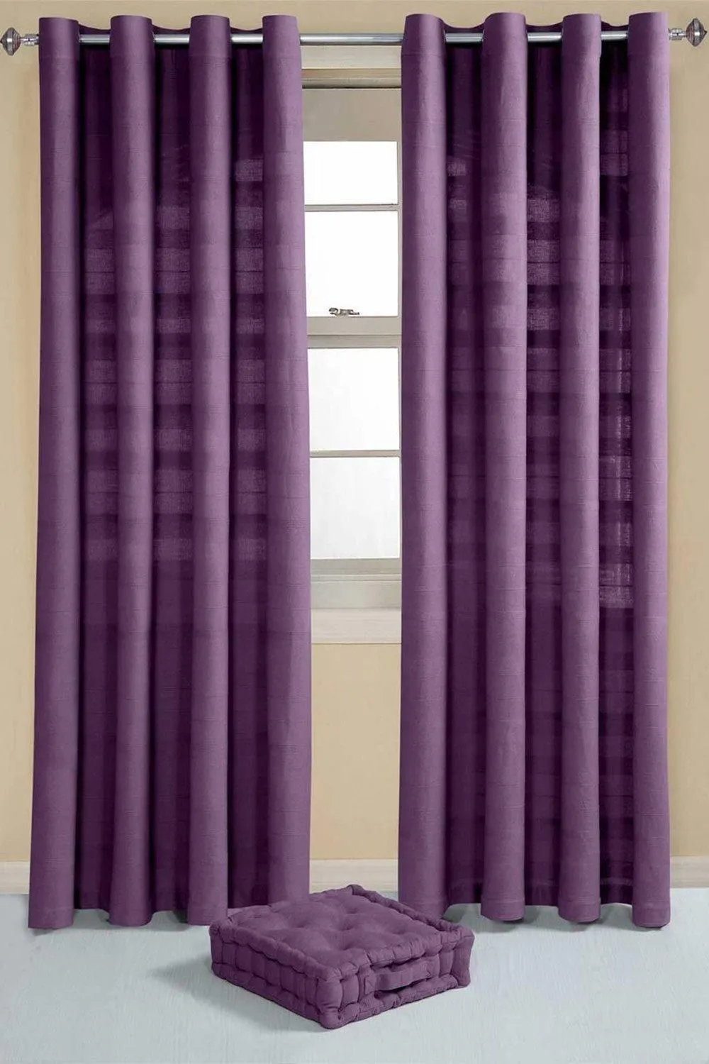 Homescapes Cotton Rajput Ribbed Curtain Pair in Purple 3