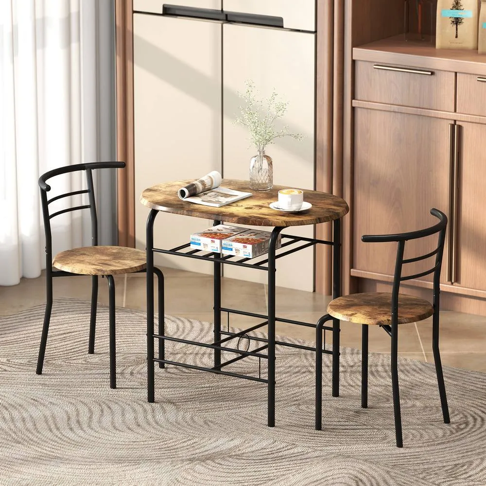 HOMCOM Breakfast Bar Table & Stools Set, Dining Room Set with Shelf in Dark Brown 2