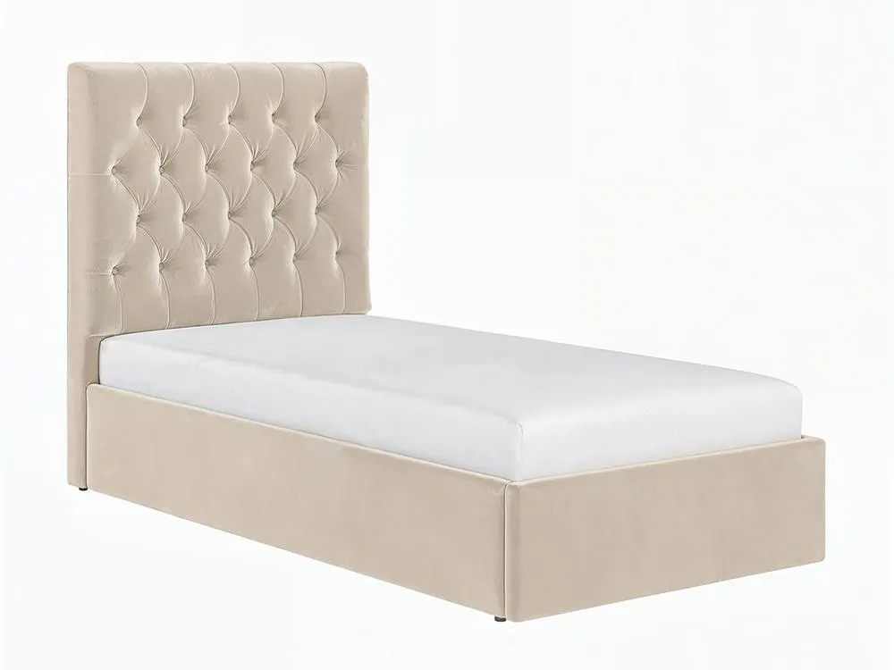 Flair Milan Velvet Single Ottoman Bed in Beige 4