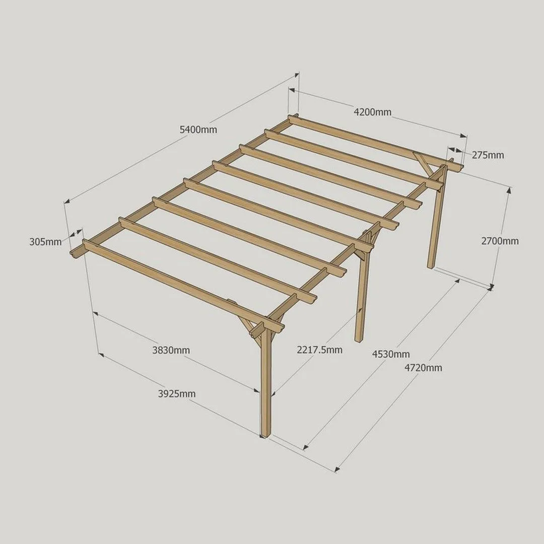 Rutland County Garden Furniture Ltd Wall Mounted Garden Pergola 3 Posts, Wood, L420 x W540 x H270cm, Brown in Green 4