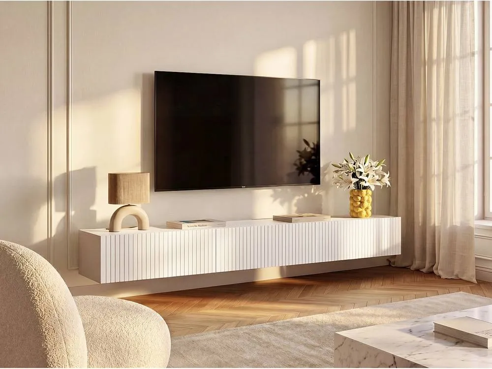 Vente-unique Wall - Mounted TV Unit With 3 Doors - White - DANTAY 3