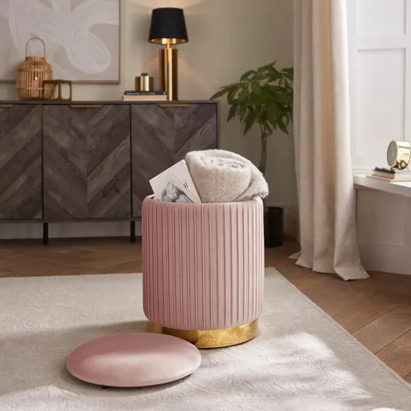 Esme Pleated Velvet Storage Footstool 2