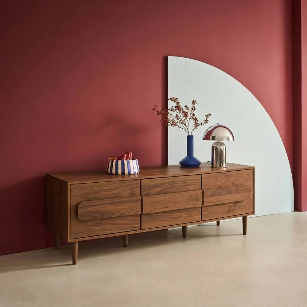 sweeek Vintage wood effect TV stand with 3 doors 150 cm in Dark Brown 3