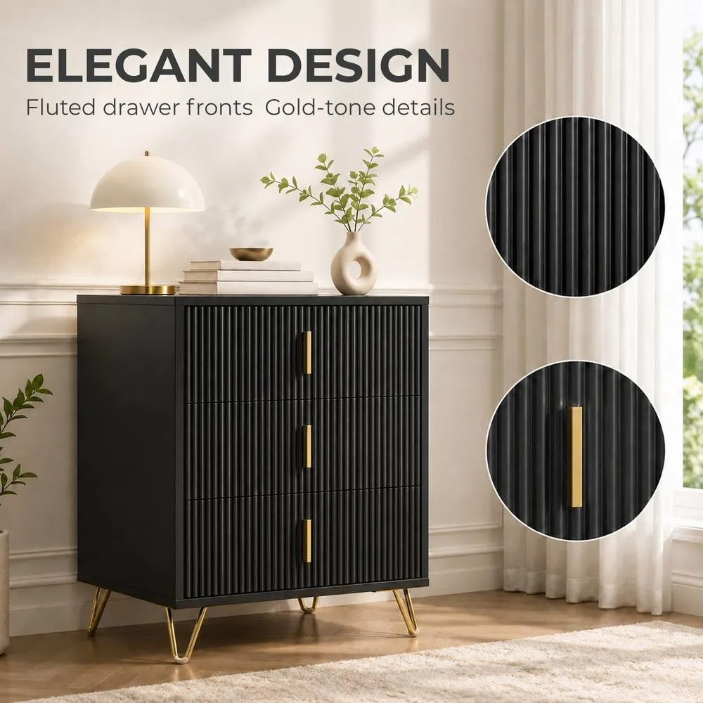 HOMCOM Modern 3 Drawer Dresser with Metal Legs & Steel Handles, Black 5