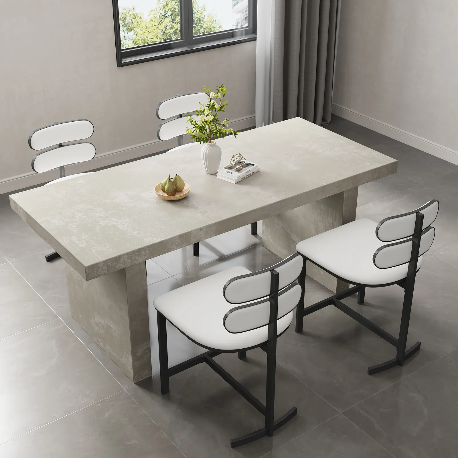 Dining Table Wooden Double Pedestal for 6 Person Upoak Farmhouse Concrete Gray