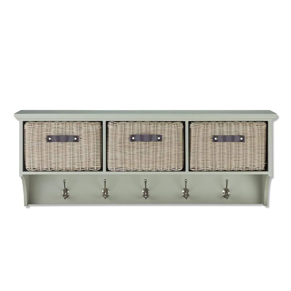 Statement Furniture Tetbury 3 Brown Faux Rattan Basket & Cream Cushion Hallway Set in Light Green 4