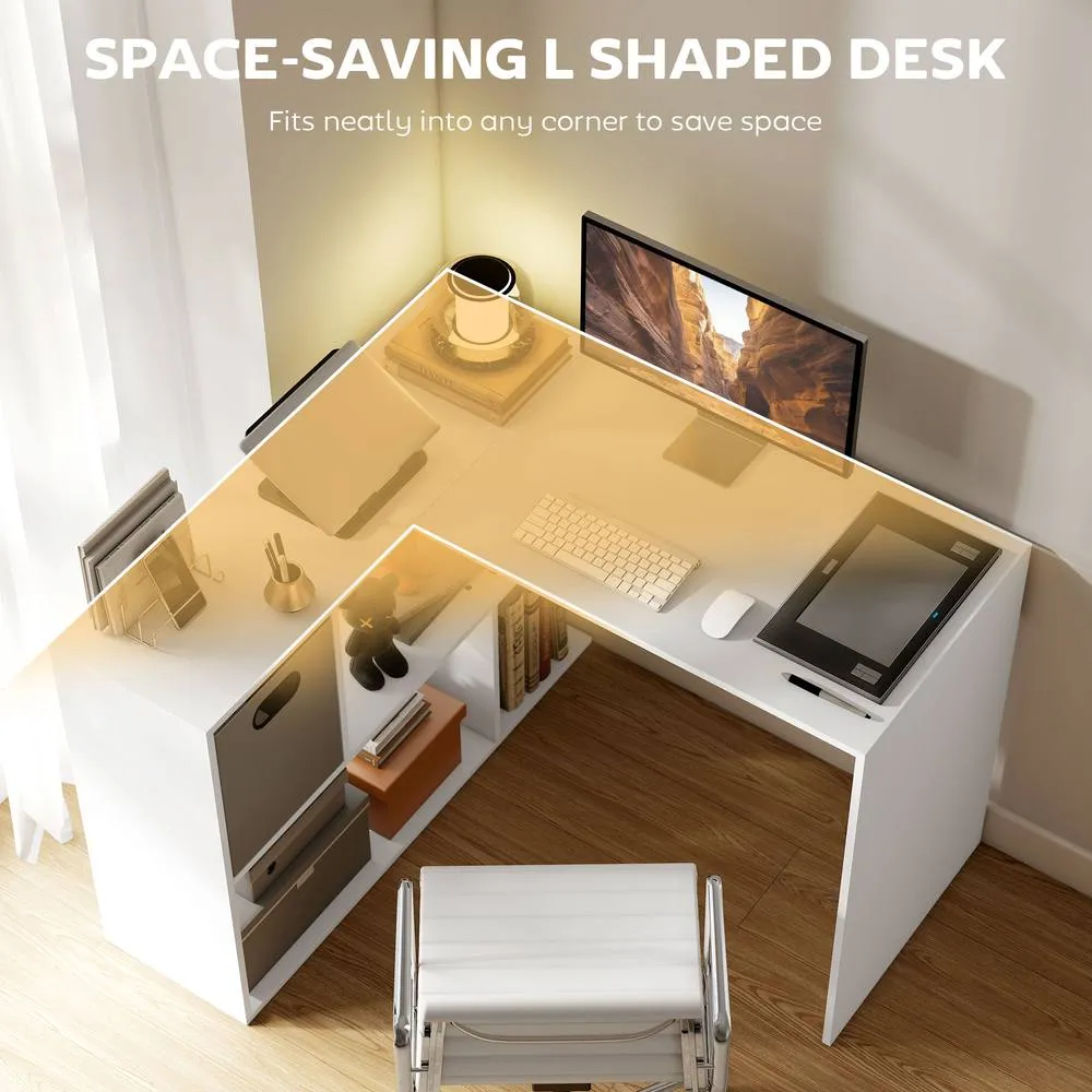 HOMCOM L Shaped Computer Desk, 110 x 100cm Reversible Corner Desk, White 4