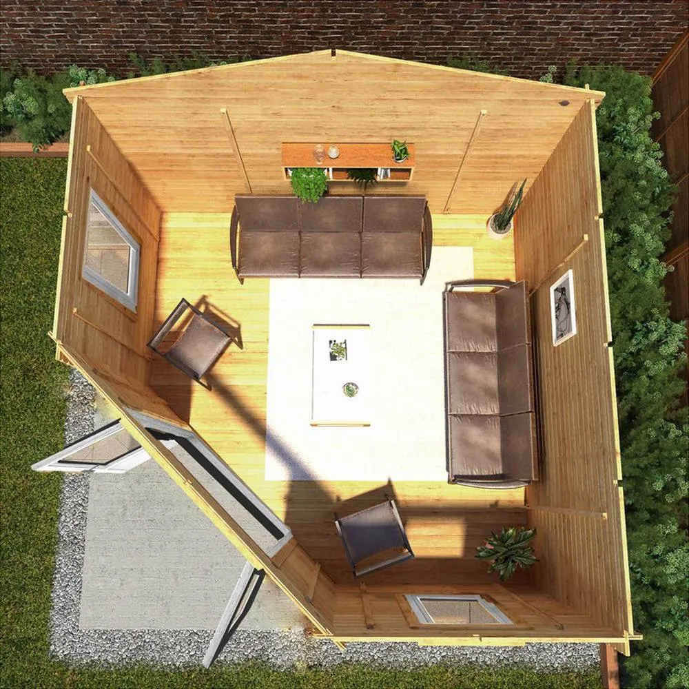 Mercia 44 mm Corner Cabin with UPVC Windows & Doors - L415 x W409 x H287 cm in Brown 5