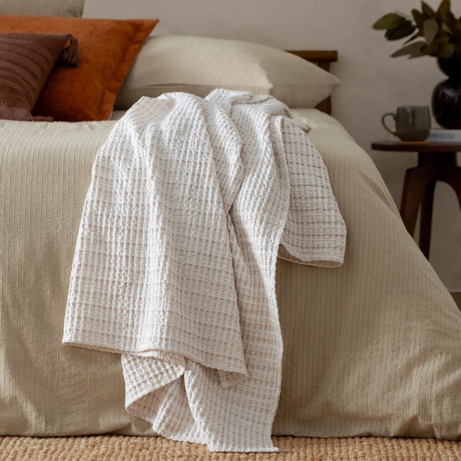 Yard Waffle 100% Cotton Textured Bedspread in Natural 1