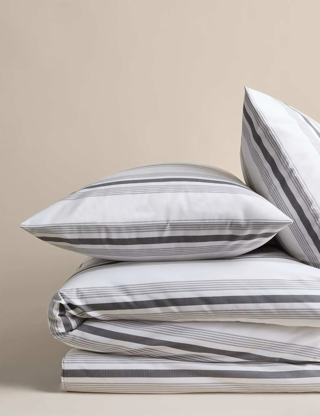 M&S Pure Cotton Striped Bedding Set Charcoal