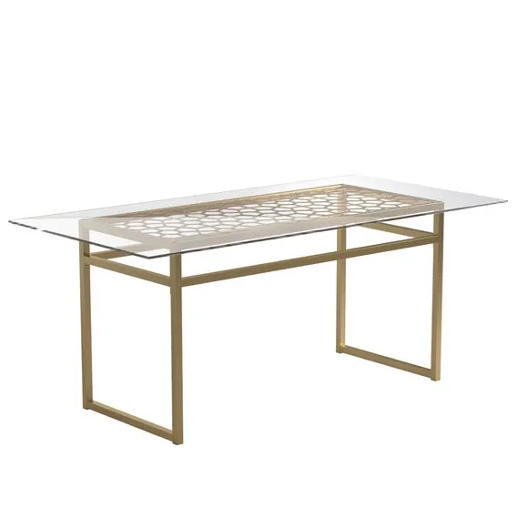 Cosmo Living Juliette 6 Seater Rectangle Dining Table, Glass Top & Brass Legs 5