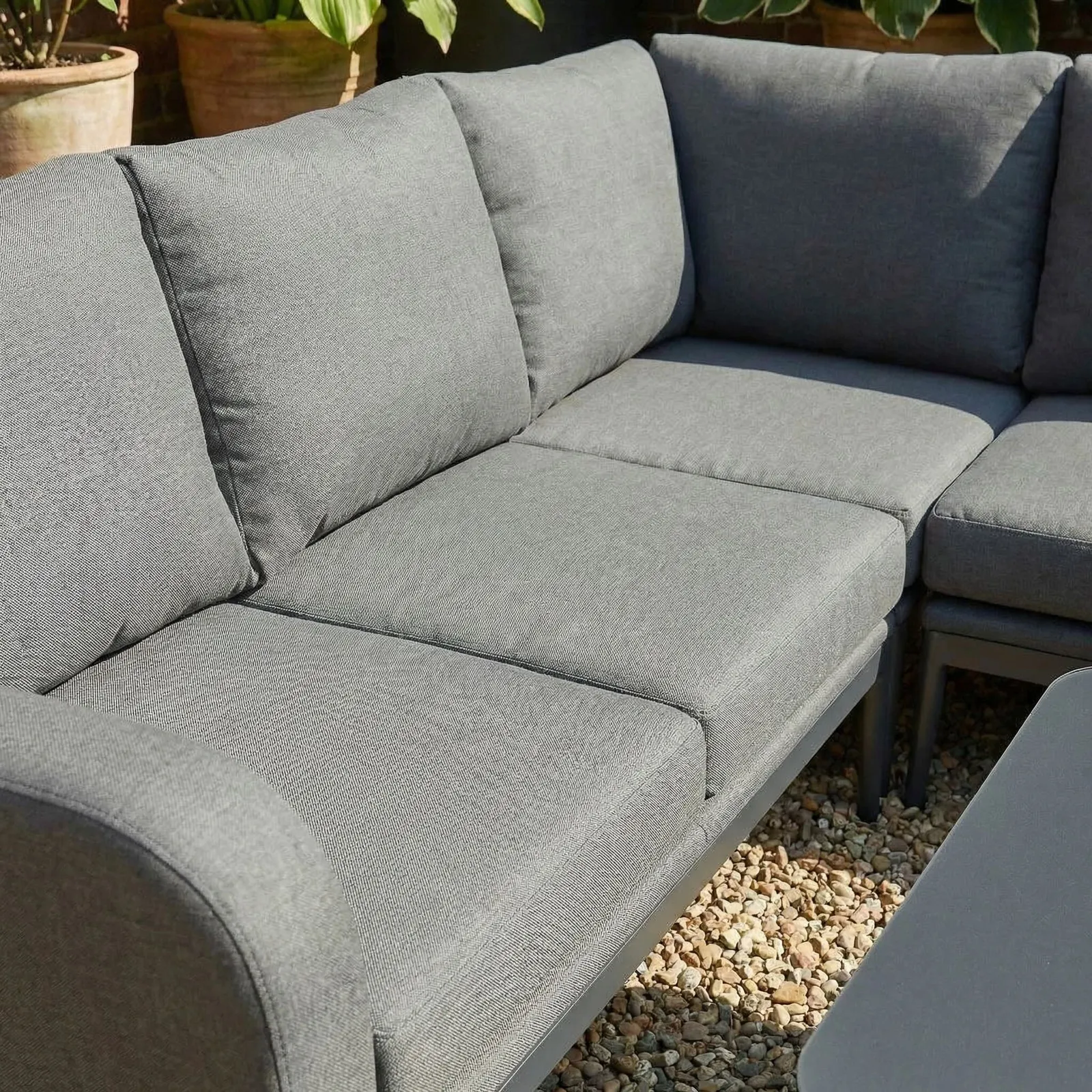 Canzo Corner Sofa Set, With Rising Table, Aluminium, Grey | Barker & Stonehouse 6