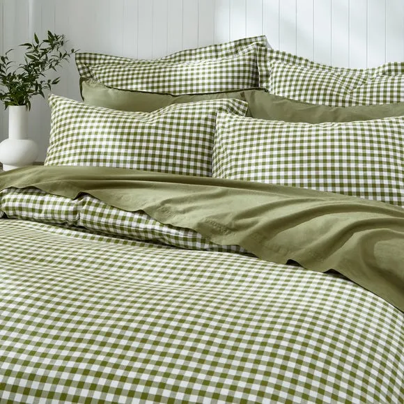 Portloe Woven Gingham 100% Cotton Duvet Cover & Pillowcase Set 4