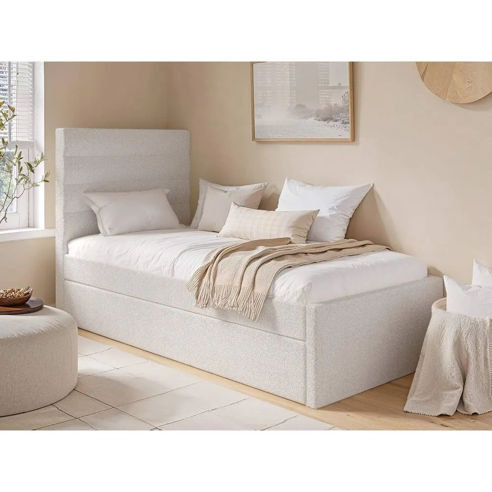 Flair Ari Upholstered Single Bed With Trundle in Beige