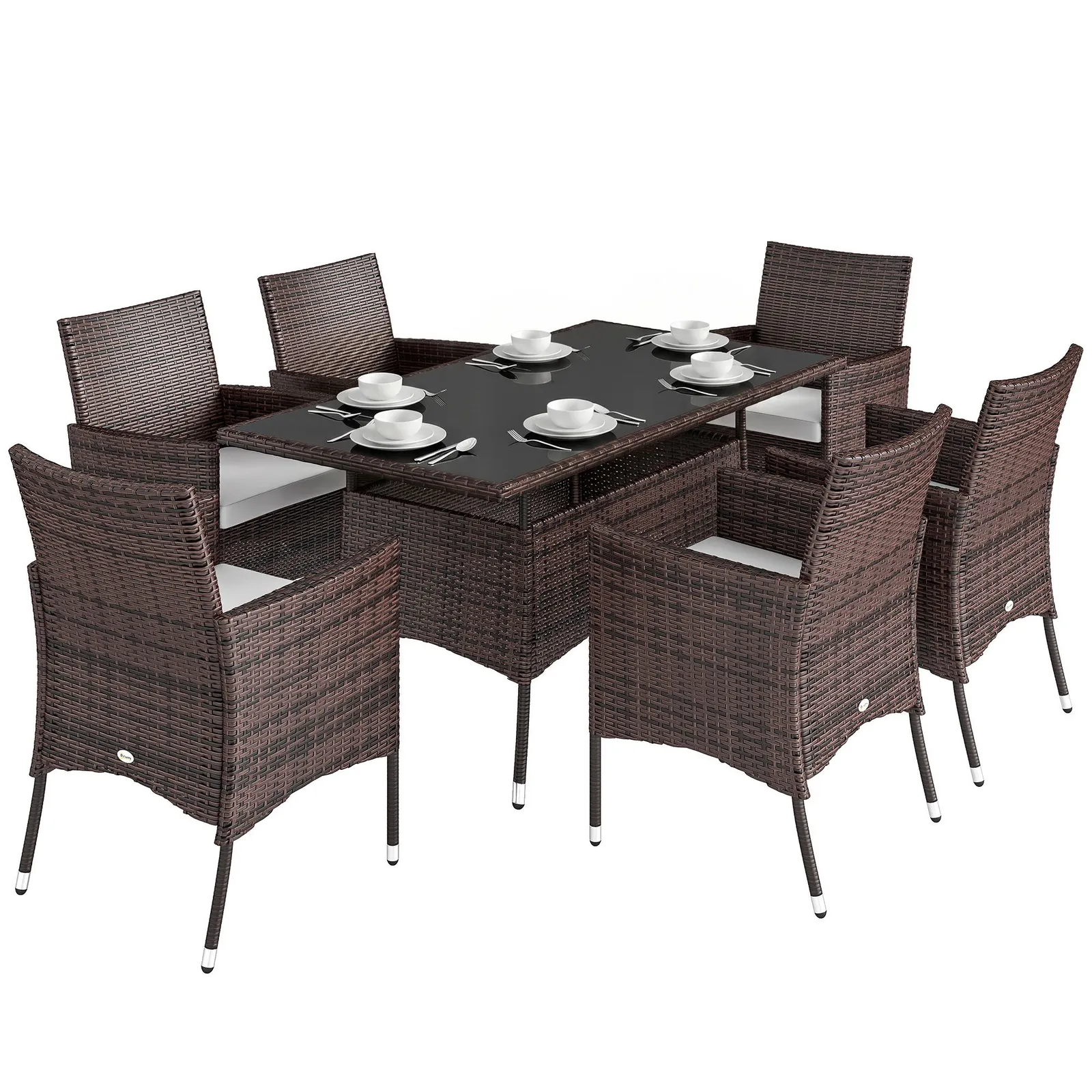 OUTSUNNY 7pc Rattan Garden Furniture Dining Set Wicker Patio Conservatory in Brown 2