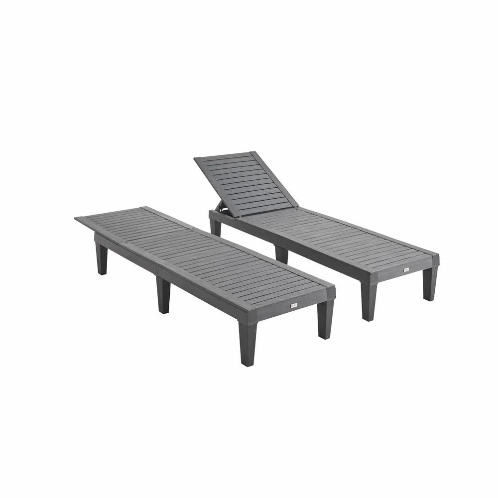 sweeek Pair of plastic sun loungers with textured wood effect in Black 2