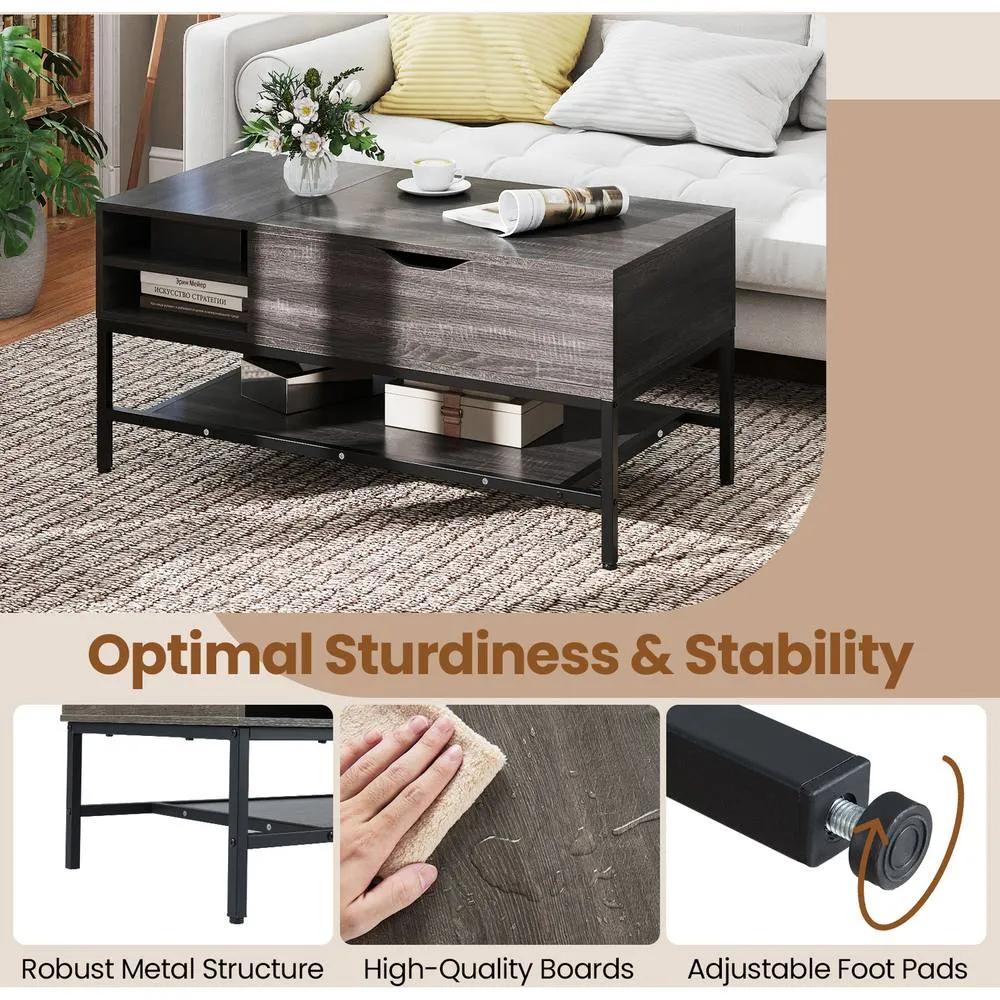 Costway Lift Top Coffee Table Living Room Table w/ Storage Shelf in Grey 4