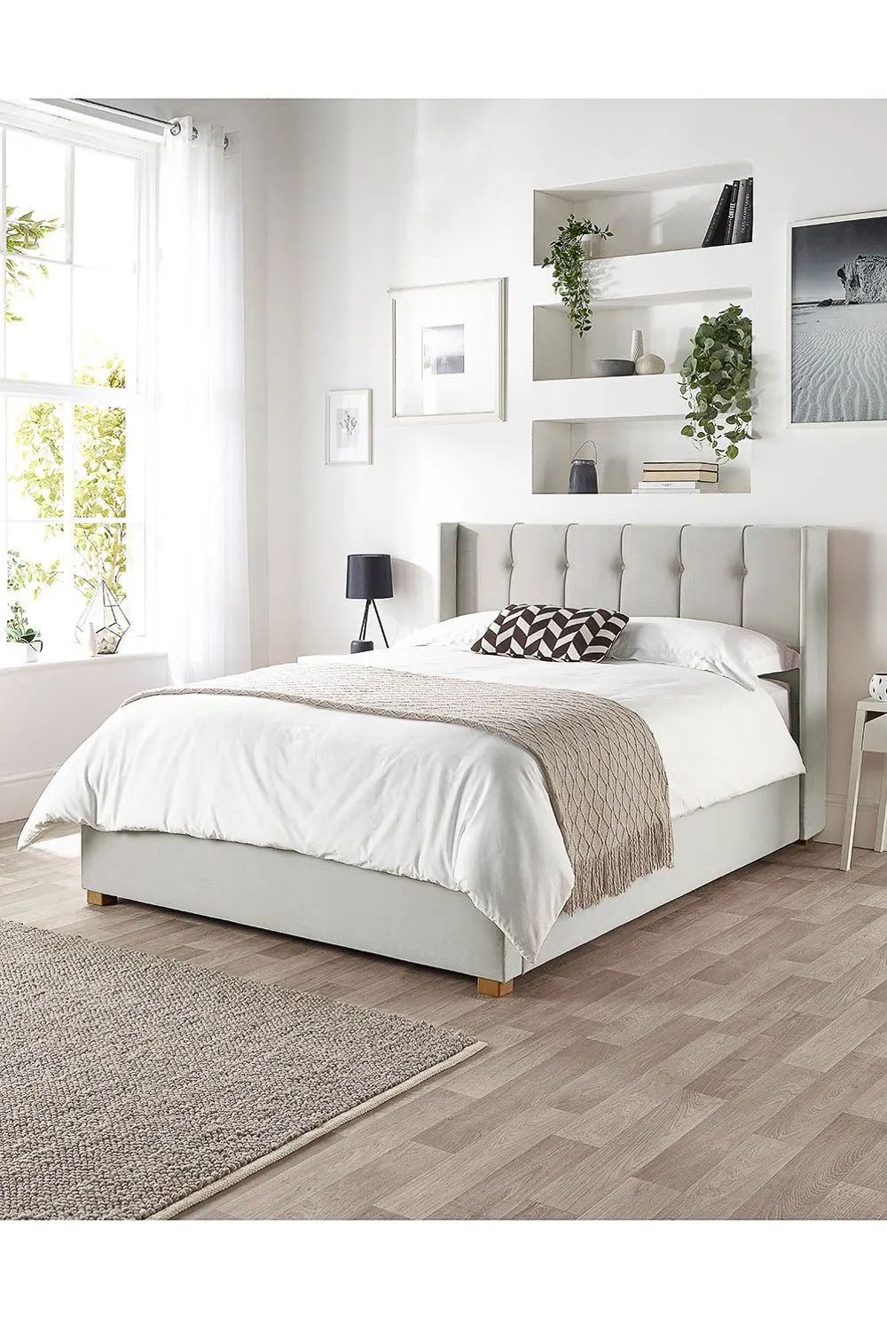 Catherine Lansfield Utopia Ottoman Storage Wing Bed in Plush Velvet Fabric, Custom Made in Light Grey 4