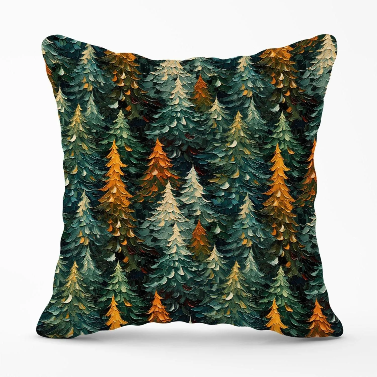 Warren Reed - Designer Impasto Style Christmas Trees Outdoor Cushion in Green