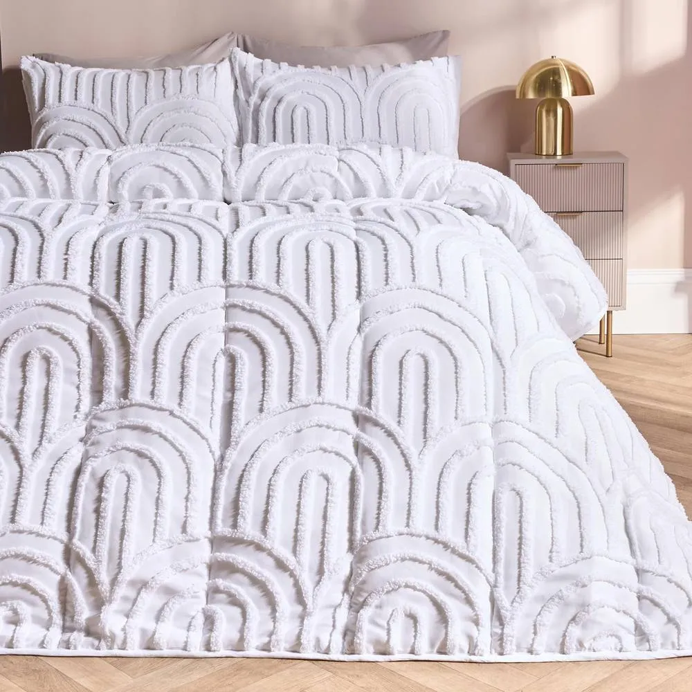 OHS Tufted Arches Coverless 7.5 TOG Duvet Set Pillowcase Quilted Cover in White