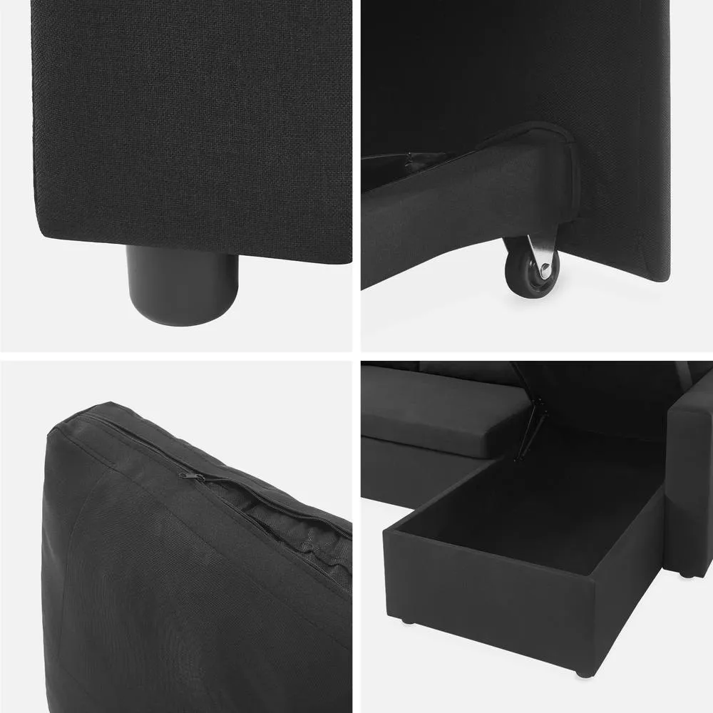 sweeek 3-seater Compact Reversible Corner Sofa Bed in Black 4