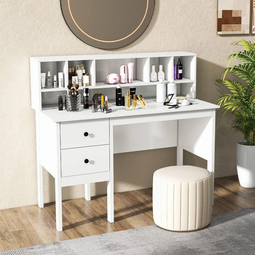 Costway Computer Desk 120 CM Writing Desk with Power Outlets & Drawers in White 4